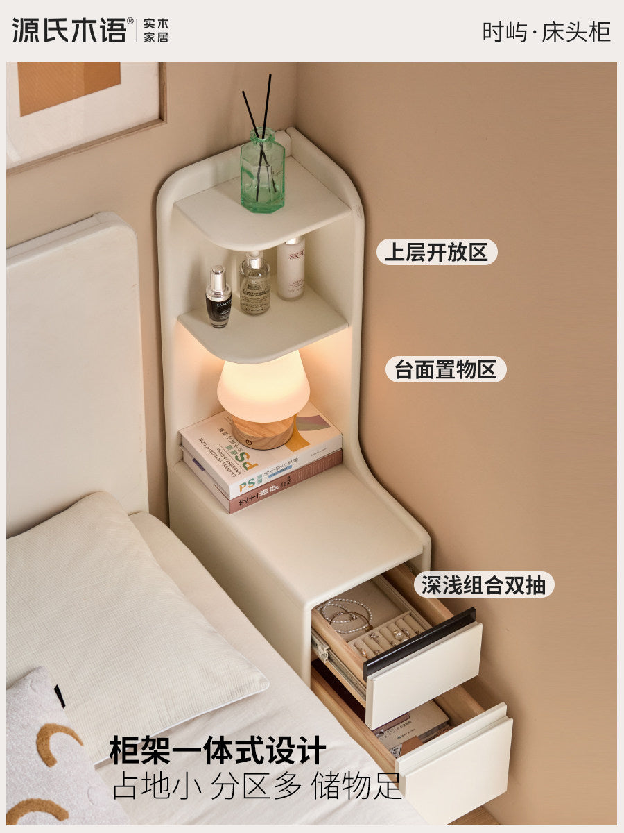 实木床头柜现代简约白色储物柜卧室奶油风夹缝收纳柜
